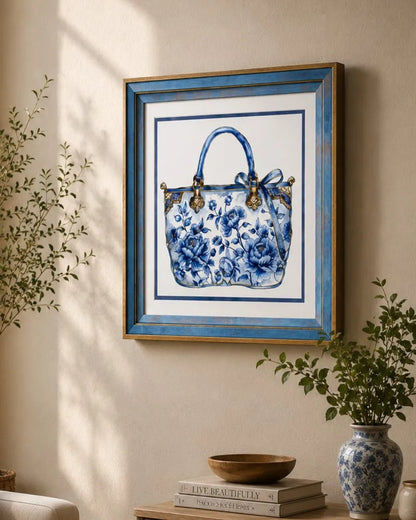 Blue & White Framed Wall art - 12"x12"