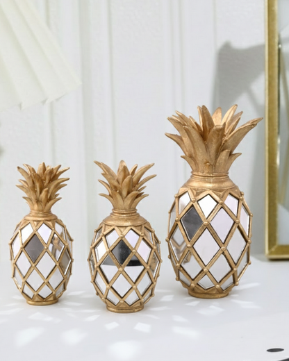 Golden Pineapple Mirror Table Décor - Set Of 3