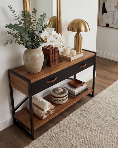 Rustic Edge Storage Console Table
