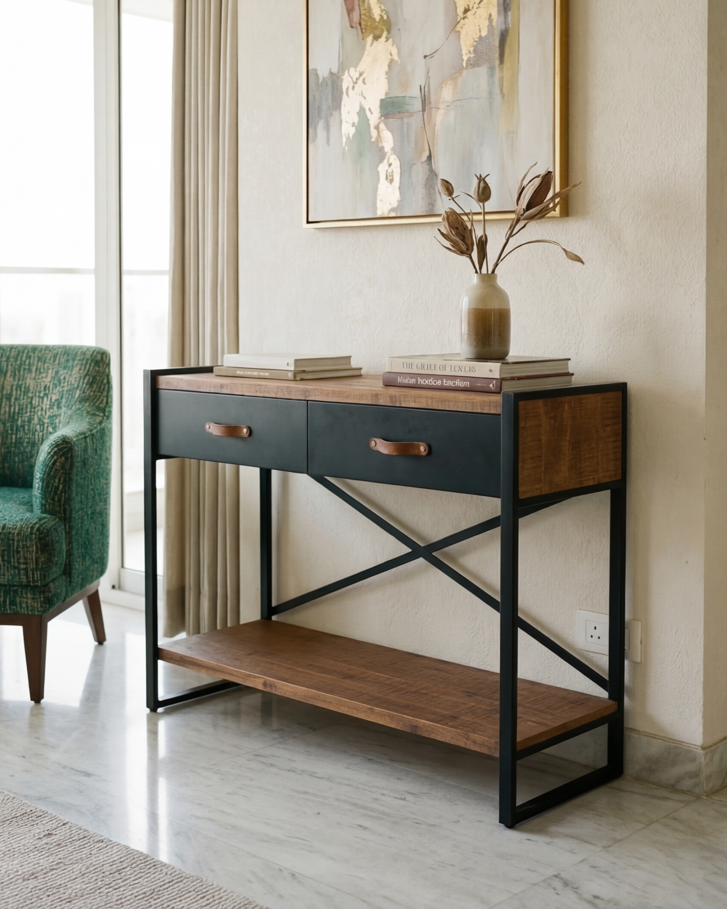 Rustic Edge Storage Console Table