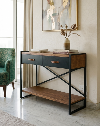 Rustic Edge Storage Console Table