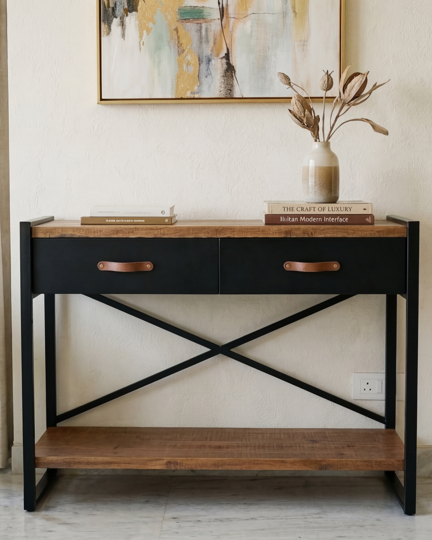 Rustic Edge Storage Console Table