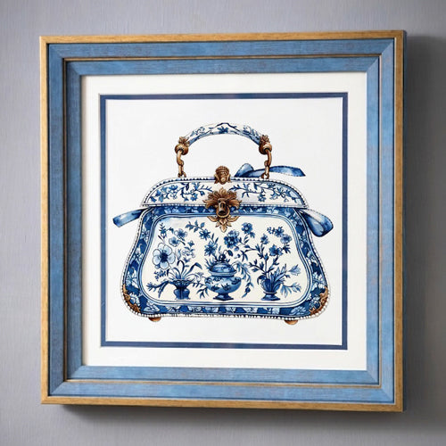 Blue & White Framed Wall art - 12"x12"