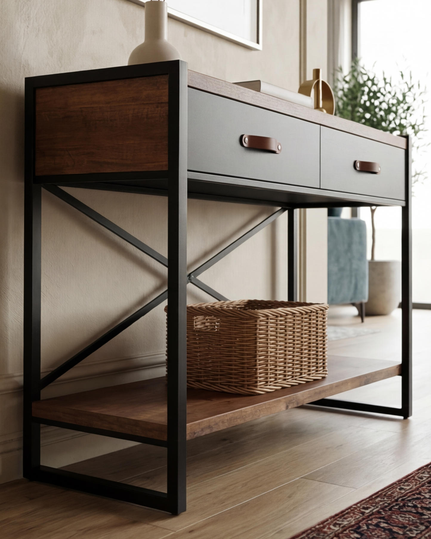 Rustic Edge Storage Console Table