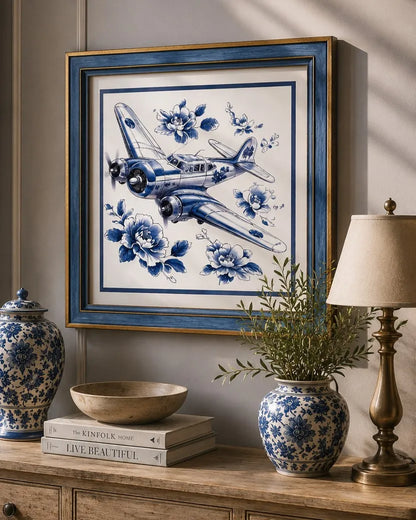 Blue & White Framed Wall art - 12"x12"