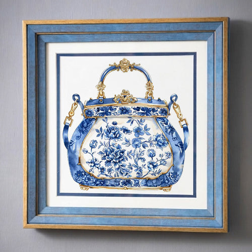 Blue & White Framed Wall art - 12"x12"