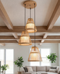 Rustic Wood Frame Trio Pendant Light