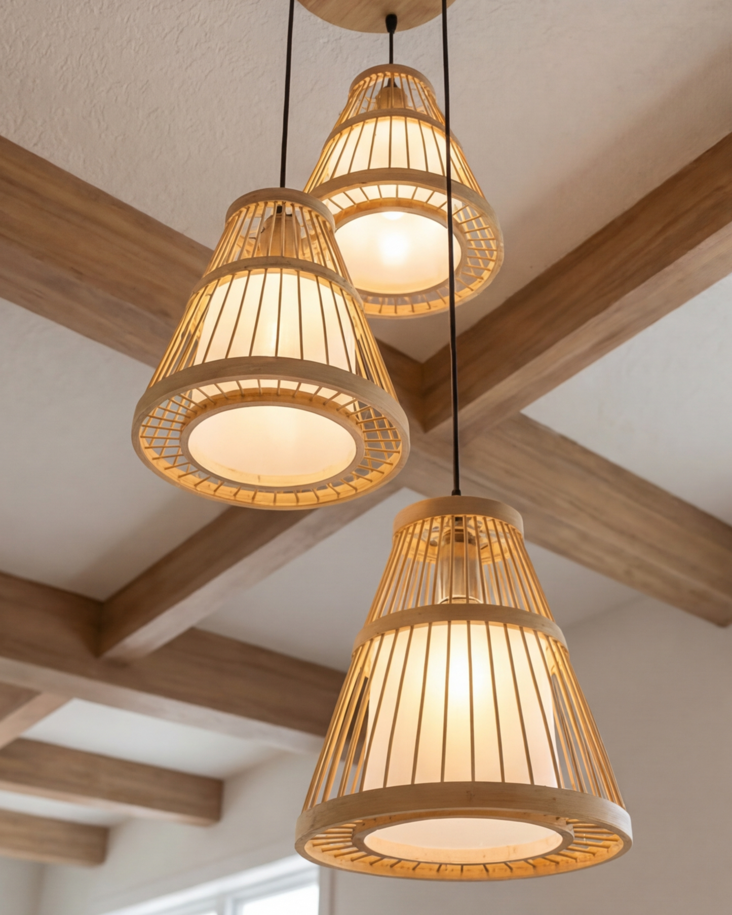 Rustic Wood Frame Trio Pendant Light