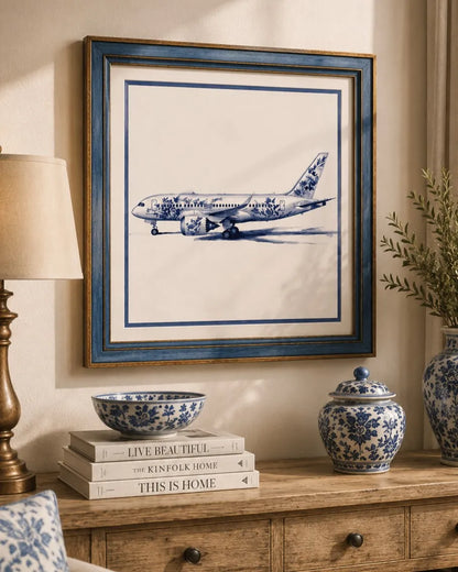 Blue & White Framed Wall art - 12"x12"