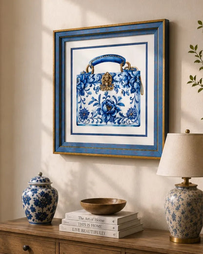 Blue & White Framed Wall art - 12"x12"