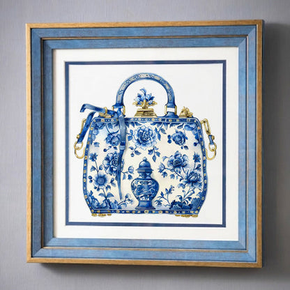 Blue & White Framed Wall art - 12"x12"
