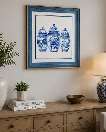 Blue & White Framed Wall art - 12"x12"