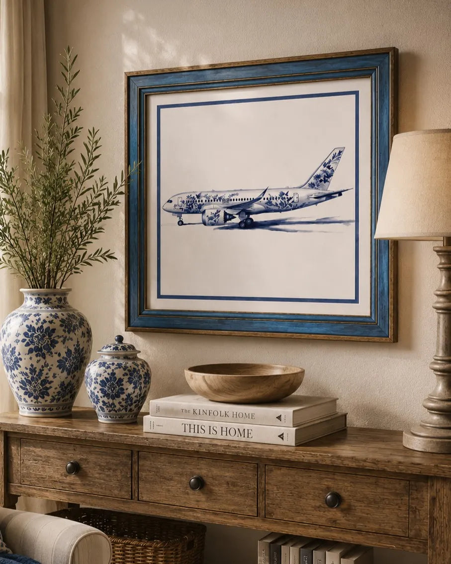 Blue & White Framed Wall art - 12"x12"