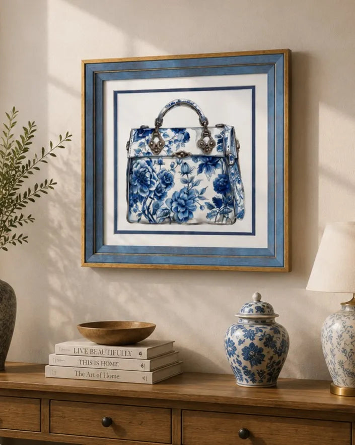 Blue & White Framed Wall art - 12"x12"