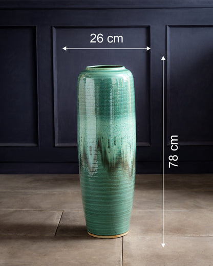 Deep Emerald Textured Floor Vase - Set Of 2