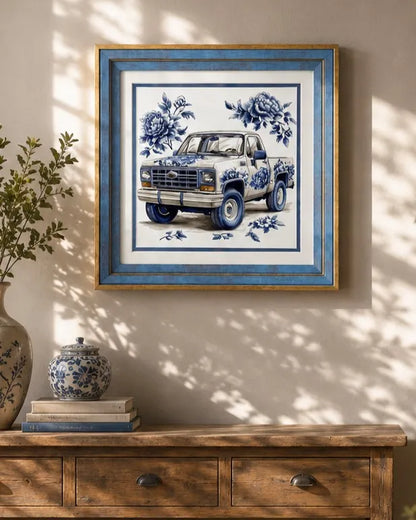 Blue & White Framed Wall art - 12"x12"