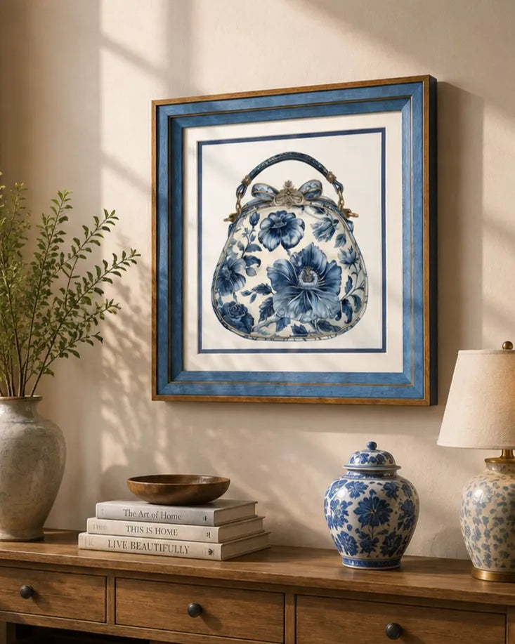 Blue & White Framed Wall art - 12"x12"