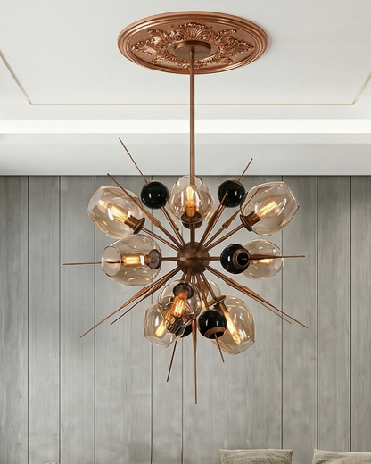Designer Glass Globe Burst Chandelier - Amber