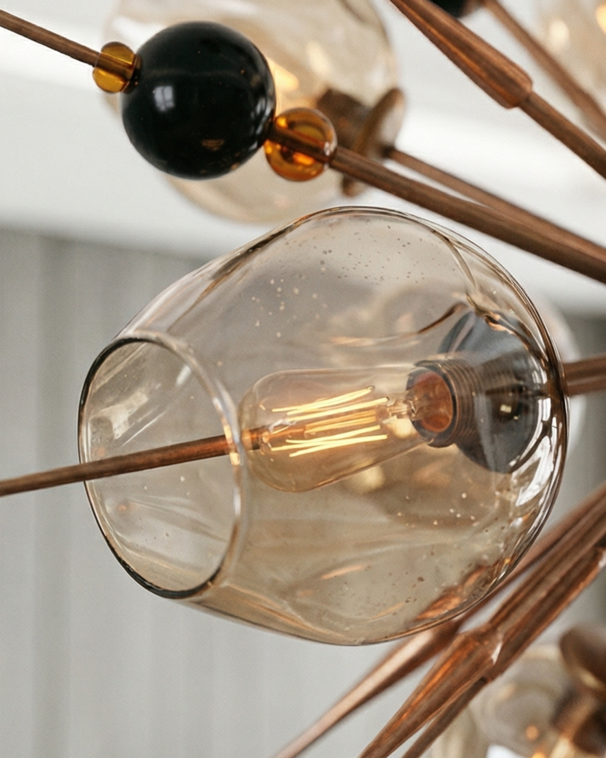 Designer Glass Globe Burst Chandelier - Amber
