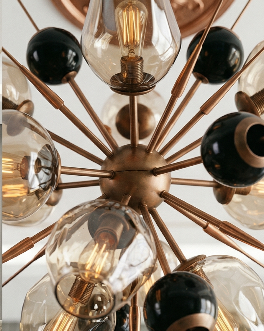 Designer Glass Globe Burst Chandelier - Amber