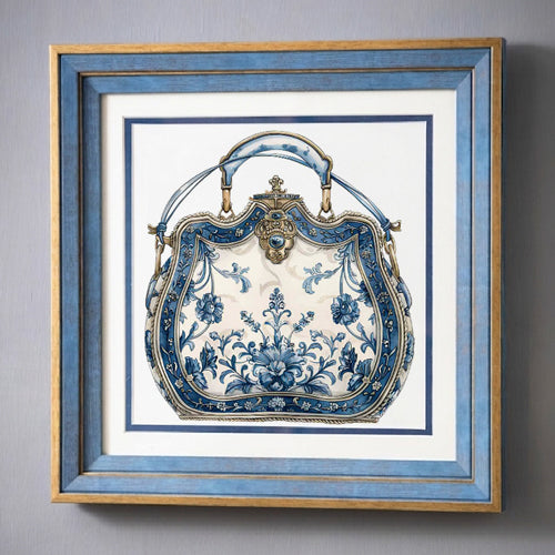 Blue & White Framed Wall art - 12"x12"