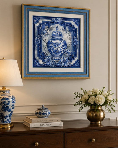 Blue & White Framed Wall art - 12"x12"