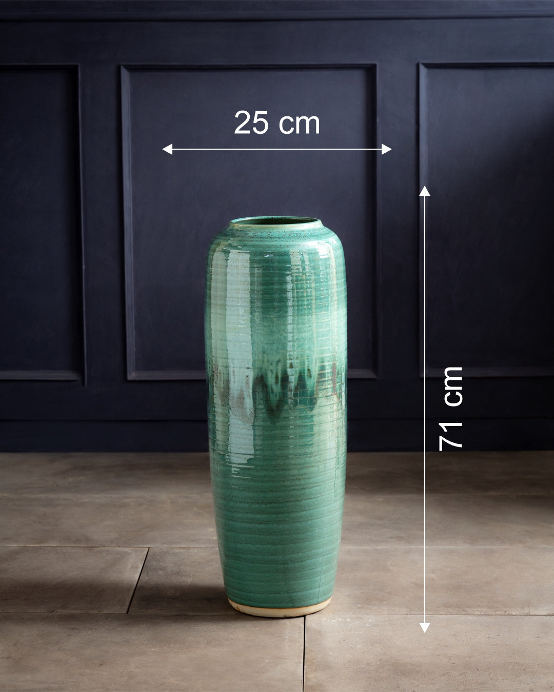 Deep Emerald Textured Floor Vase - Set Of 2