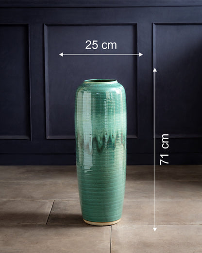 Deep Emerald Textured Floor Vase - Set Of 2