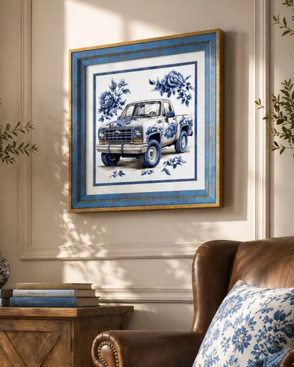 Blue & White Framed Wall art - 12"x12"