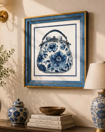 Blue & White Framed Wall art - 12"x12"