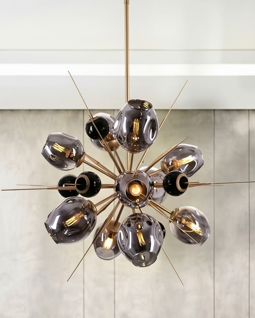 Designer Glass Globe Burst Chandelier - Smoke