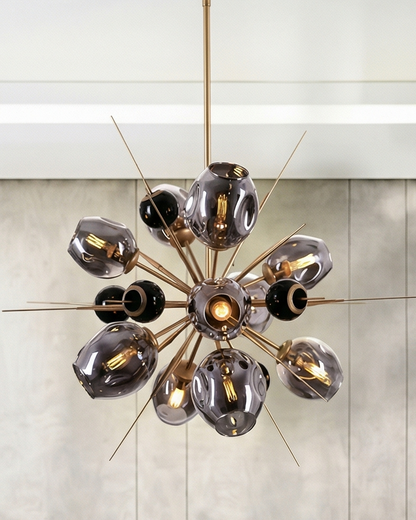 Designer Glass Globe Burst Chandelier - Smoke