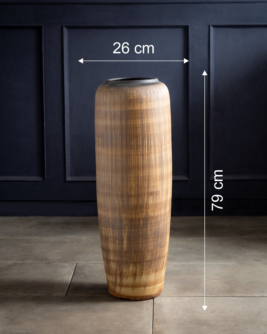 Walnut Wood Finish Floor Vase - Set Of 2
