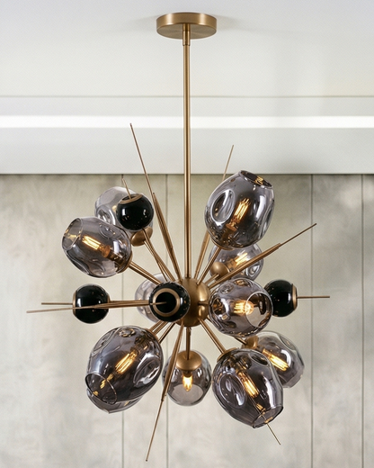 Designer Glass Globe Burst Chandelier - Smoke