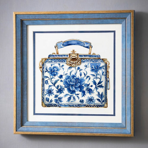 Blue & White Framed Wall art - 12"x12"