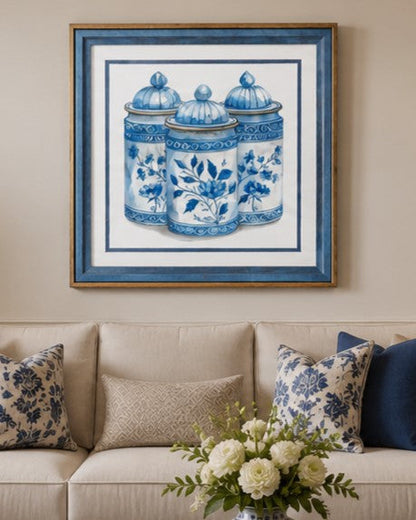 Blue & White Framed Wall art - 12"x12"