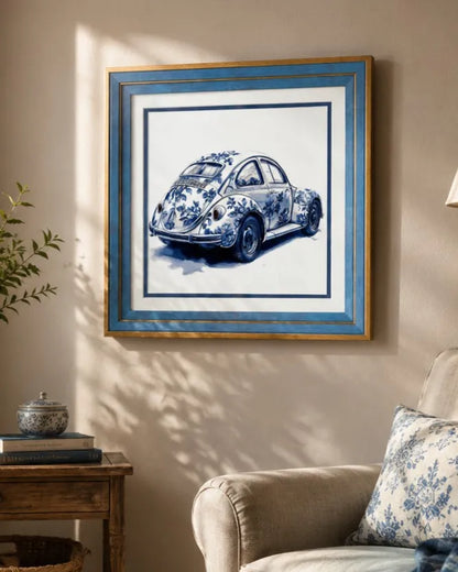 Blue & White Framed Wall art - 12"x12"