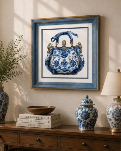 Blue & White Framed Wall art - 12"x12"