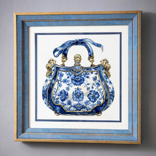 Blue & White Framed Wall art - 12"x12"