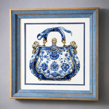 Blue & White Framed Wall art - 12"x12"