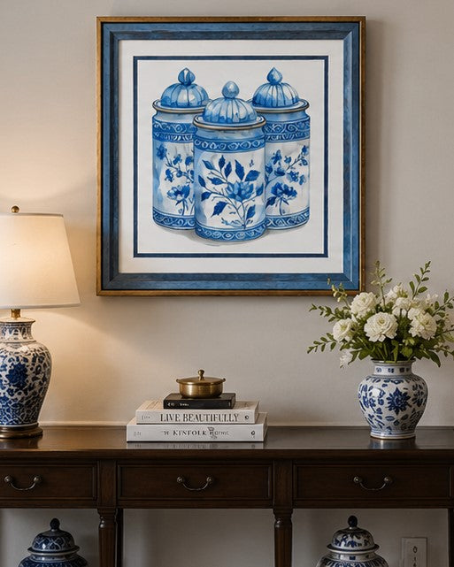 Blue & White Framed Wall art - 12"x12"