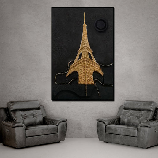 Golden Paris Nights Modern Wall Art ( 32 x 47 Inches )