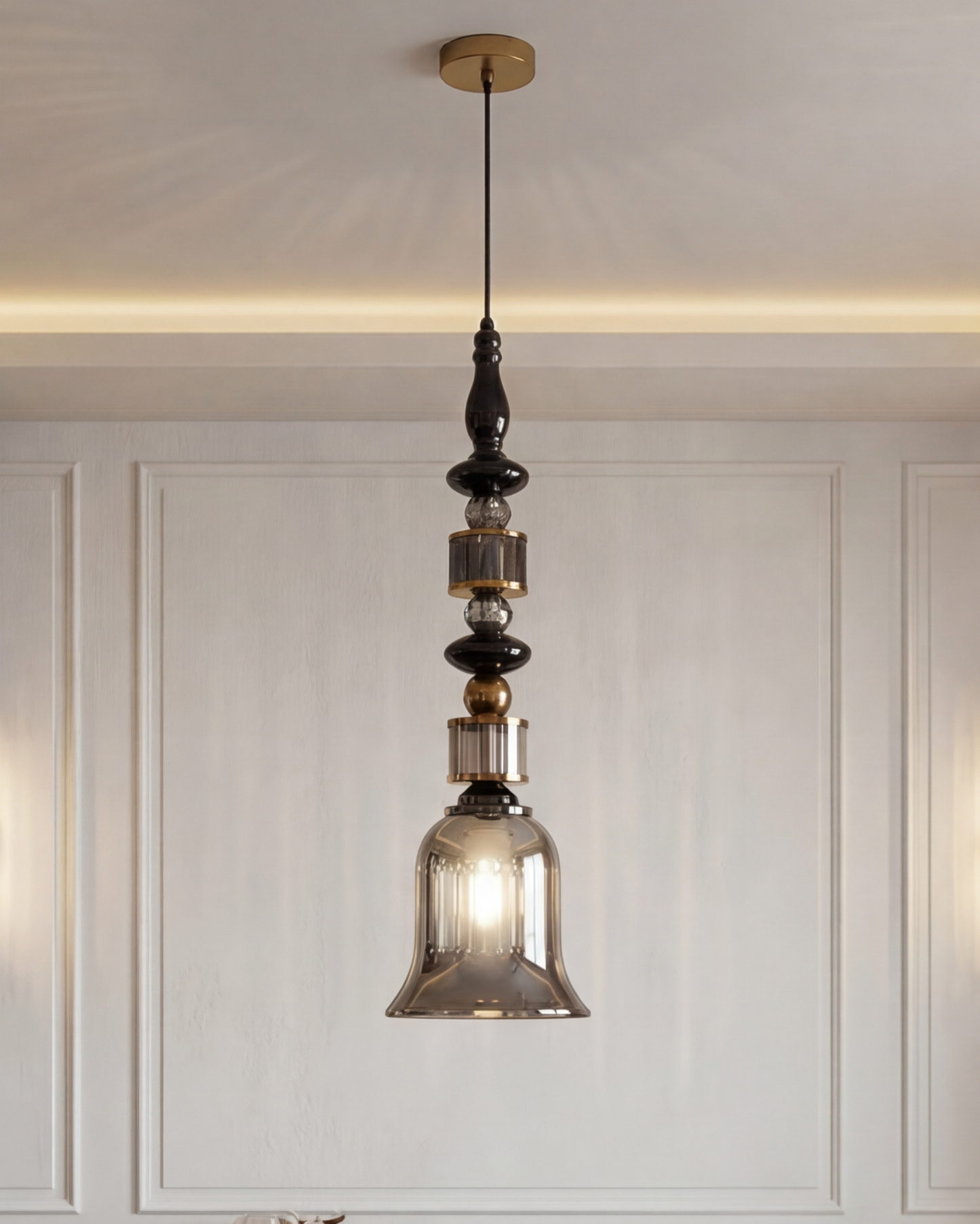Royal Crystal Accent Pendant Light - Smoke