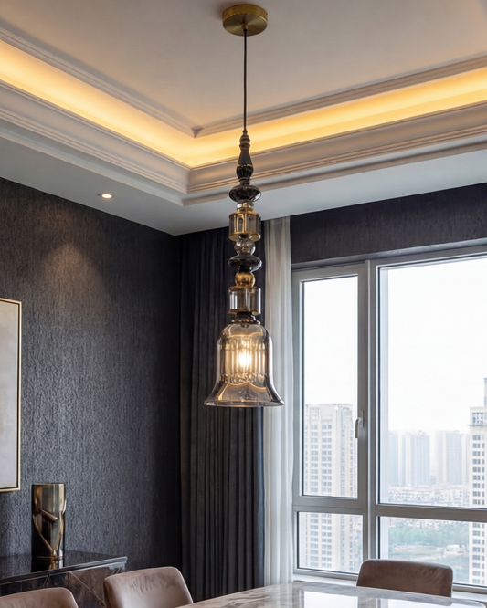 Royal Crystal Accent Pendant Light - Smoke