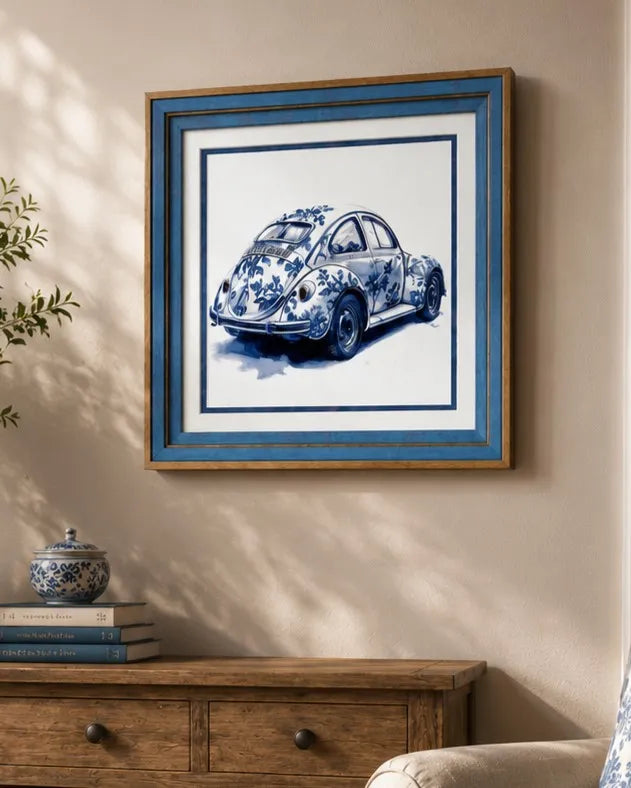 Blue & White Framed Wall art - 12"x12"