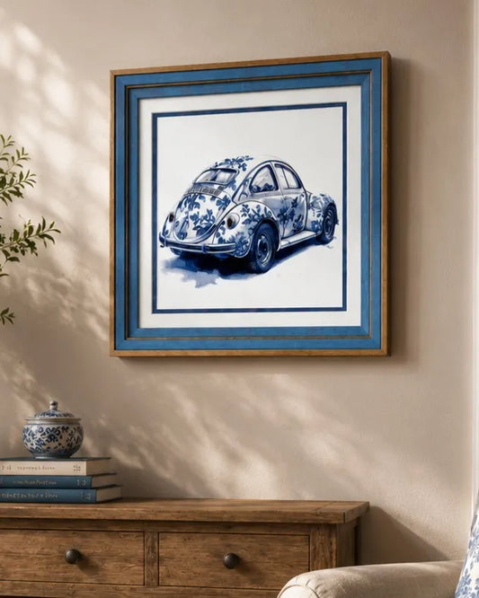 Blue & White Framed Wall art - 12"x12"