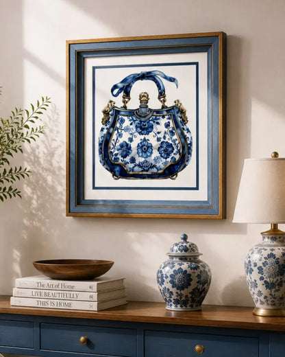 Blue & White Framed Wall art - 12"x12"