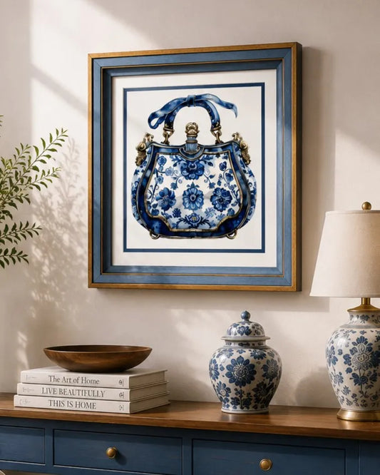 Blue & White Framed Wall art - 12"x12"