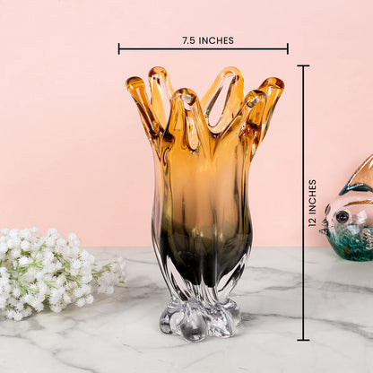 Golden Glow Handblown  Glass Vase & Decorative showpiece and Home Decoration Items