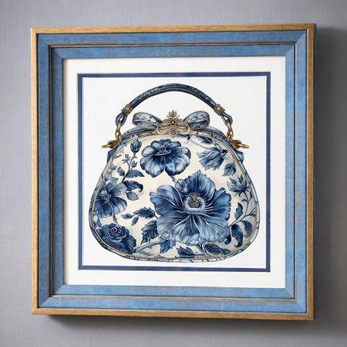 Blue & White Framed Wall art - 12"x12"